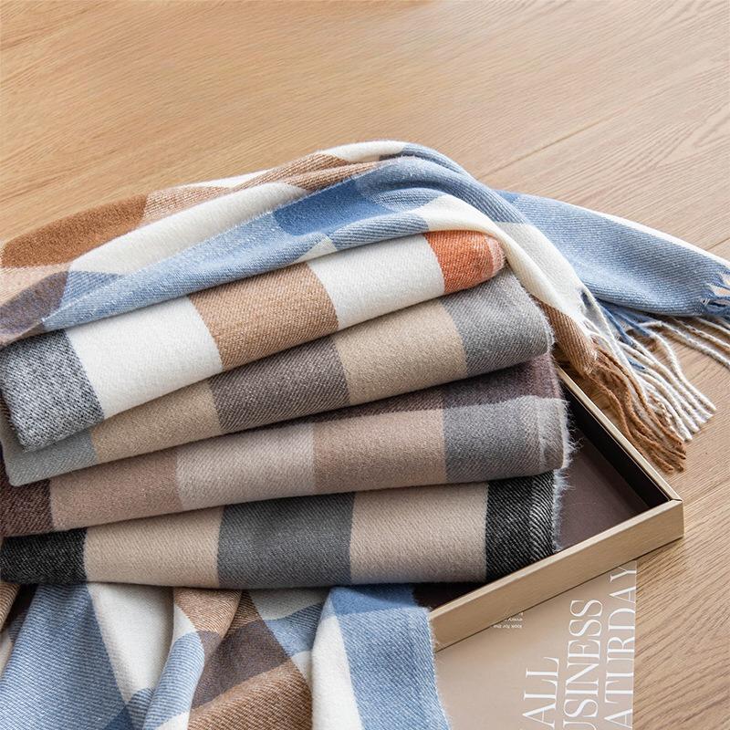 New Plaid Scarf for Women Japanese and Korean Sweet Commuting Warm Shawl Fashion Scarf Autumn and Winter Imitation Cashmere Scarf