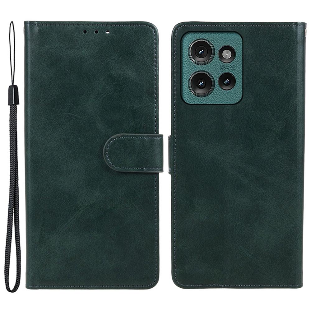 

For Motorola Edge 50 Neo 5G/Moto S50 5G/Thinkphone 25 5G Case PU Leather Wallet Protective Phone Cover Calf Texture Midnight Green