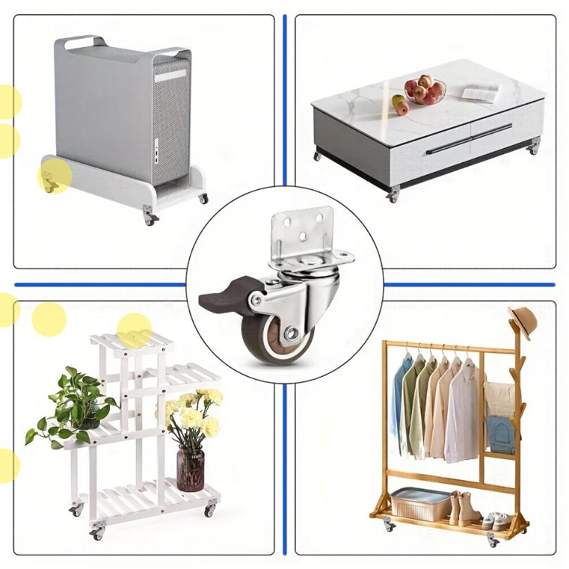 4 Pcs 1/1.25/1.5/2 Inch L-Shaped Side Mount Caster Wheels Small Rubber Furniture Castors Swivel Cartwheels for Trolley Cabinet