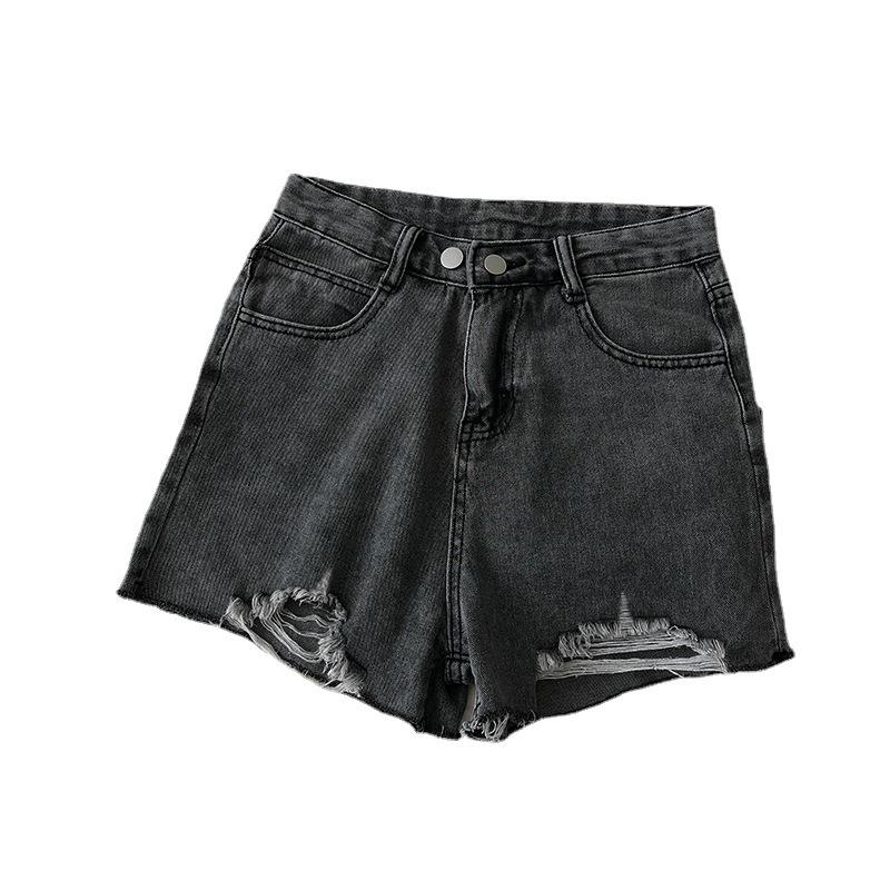Pants Fashion Versatile Women's Summer High-waisted Thin Thin Section Loose A-line Wide-leg Pants Broken Holes Burlap Sub Denim Shorts Individuality