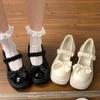22 dicksohlige Mary Jane kleine Lederschuhe Frühling und Sommer Französische High-Heel Muffin-Absatz dicker Absatz Schleife einzelne Schuhe