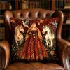 Medieval Princess & Unicorn Throw Pillow Cover, Vintage Floral Gothic Fairy Tale Decorative Cushion For Living Room Bedroom