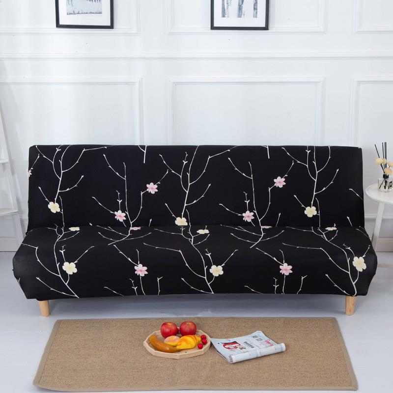 Armless Futon Sofa Bed Cover Stretch Folding Sofa Cover Living Room Without Armrests Removable Washable 3 Seater Sofa Slipcover