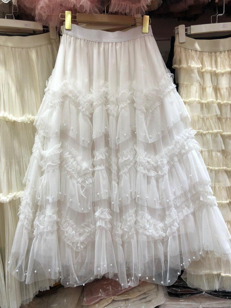 Fustă Midi din Tulle cu Mărgele Stratificate Complex: Rochie de vară subțire și versatilă pentru femei