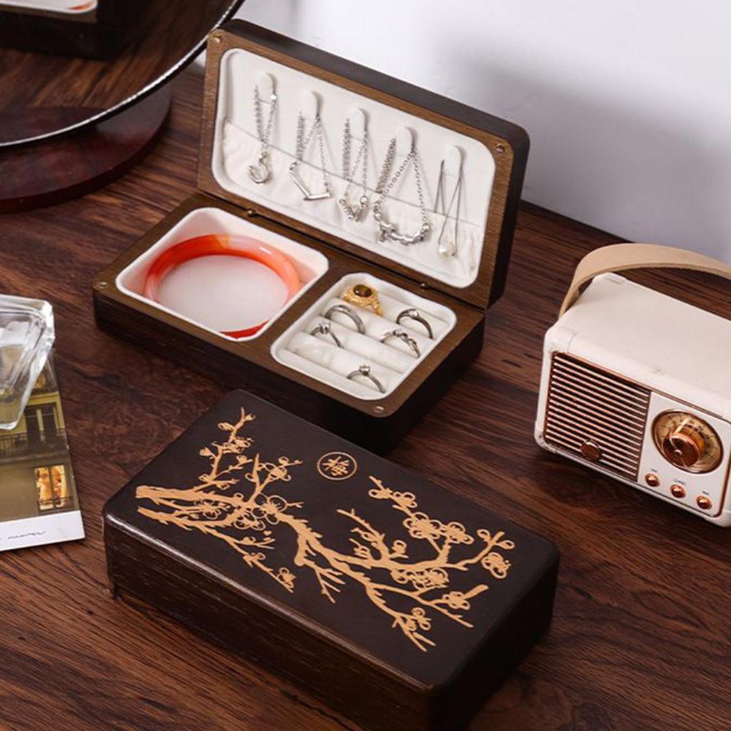 Wooden Jewelry Box for Women Portable Wooden Vintage Organizer Earring Jewelry Box for Kids Daughter Family Friends Ring Earring
