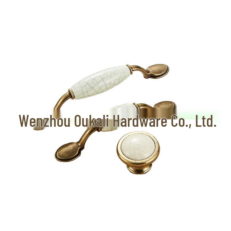Oukali European Antique Green Bronze Ceramic Crack Handle for Kitchen Cabinet and Furniture Drawer