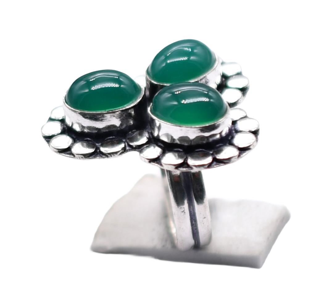 Green Onyx Natural Gemstone Antique Silver Plated Ring US Size-5.5 R 5348