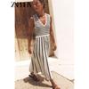 Zaprha 2025 Summer New Fashion Stripe Patchwork Cut Knitted V-neck Sleeveless Dress 8779633