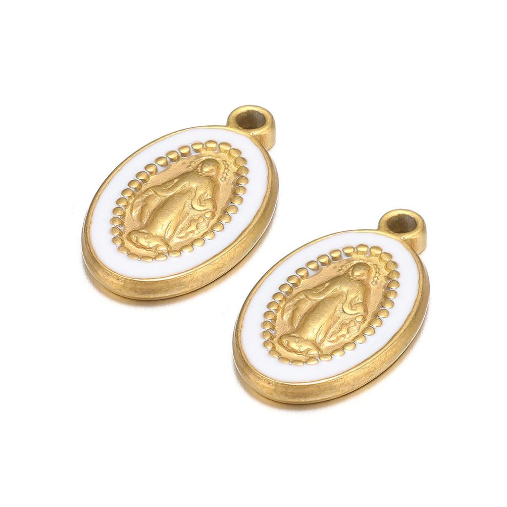 1 Piece 304 Stainless Steel Charms Gold Plated Oval Jesus Enamel Pendants For DIY Necklace Jewelry Making 10mm x 18mm
