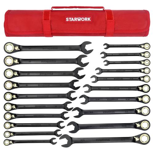 20-Piece STARWORK TRUE MECHANIC? Ratchet Wrench Set, 120T Dual-Purpose Head, Non-Slip Gear, XL (SAE/Metric), with Storage Bag