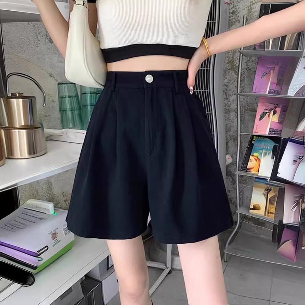 Tide Women's High Waist Wide-Leg Summer Shorts – Loose Fit, Elastic Waist, Casual Style