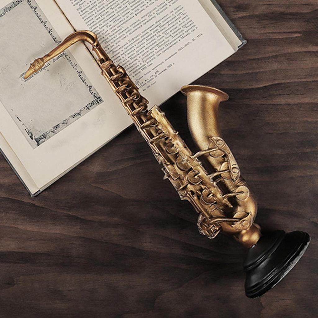 Instrument Figurines Gold Simulation Collectible Statue Miniature Saxophone Violin Statue with Stand for Collector Musician Home