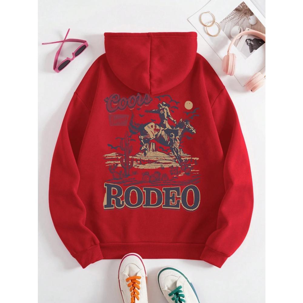 Rodeo Hoodie Women Vintage Cowboy Printing Hooded Warm Pocket Pullovers Autumn Winter Comfortable Woman Clothing