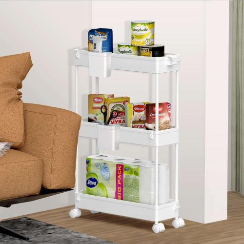 SPACEKEEPER Kitchen Cart, Slim, 13cm, Gap Storage, with Storage Cups and Dividers, Multifunctional, for Small Items, Food, and Condiments, Casters, Ea