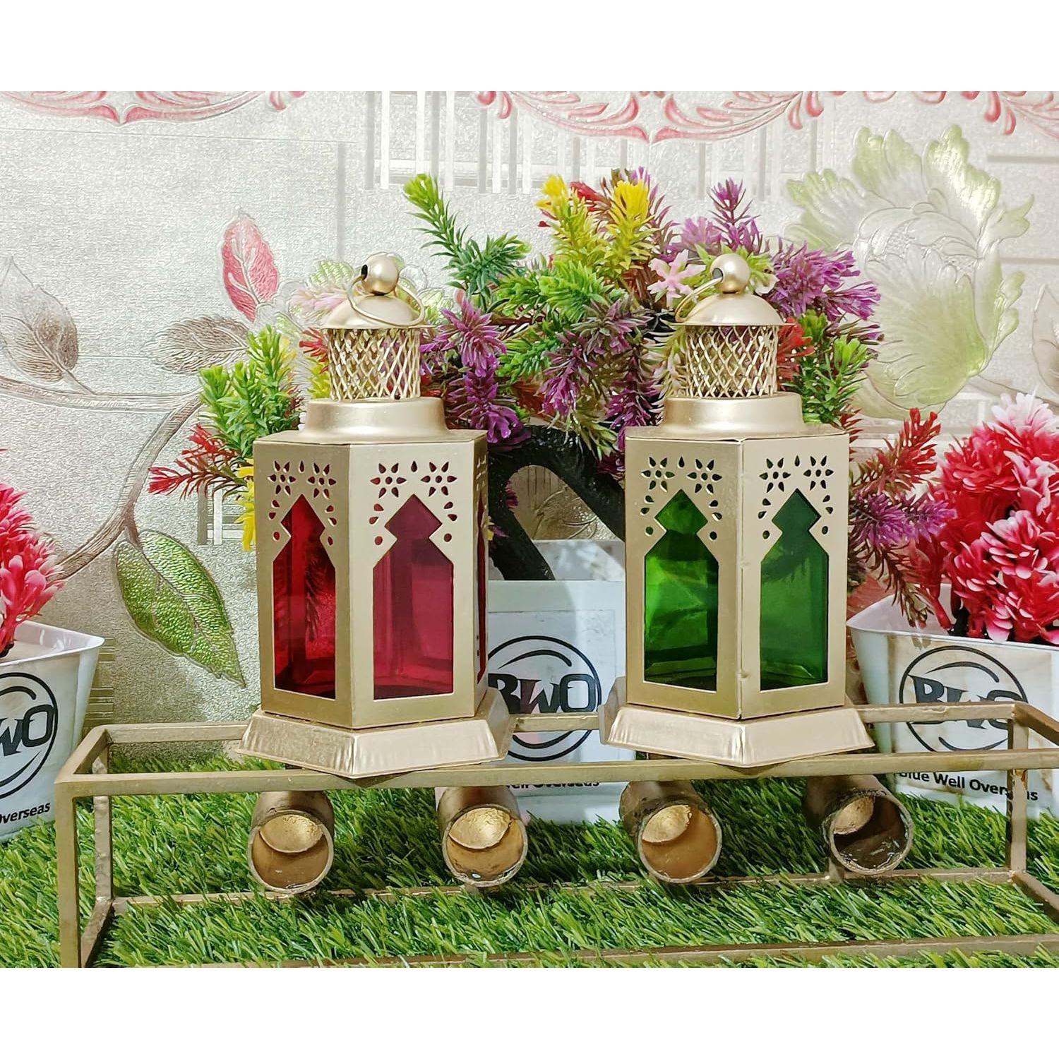 

Красивый домашний декоративный фонарь, подсвечник, подвесной фонарь, подсвечник для чайной свечи для Дивали, декоративный металлический подсвечник (Зелёный и Красный)