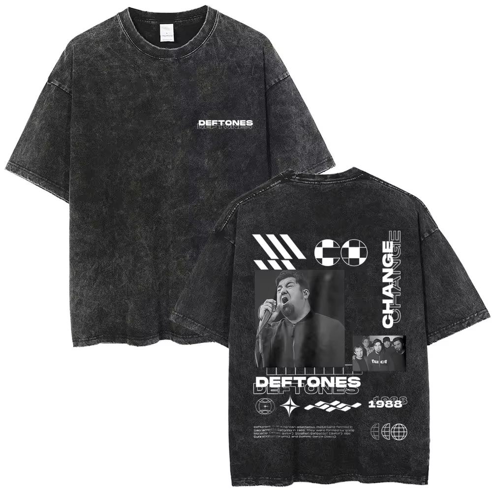 New Arrival Deftones Private Rock Music Vintage Washed Graphic Tee Retro Band Print Oversized Loose Short Sleeve Streetwear Cotton Tees For Men Women