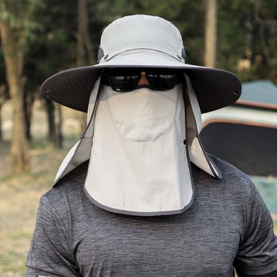 Men's Quick-Dry Fishing Bucket Hat with Detachable Neck Flap and Face Shield, Large Brim Summer Sun Cap Removable Hat Top