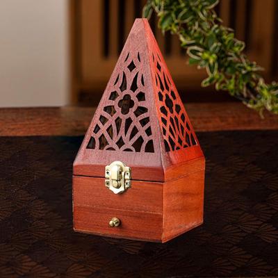 Cone Incense Holder Wood Burner Box Pyramid Wooden Censer for Meditation