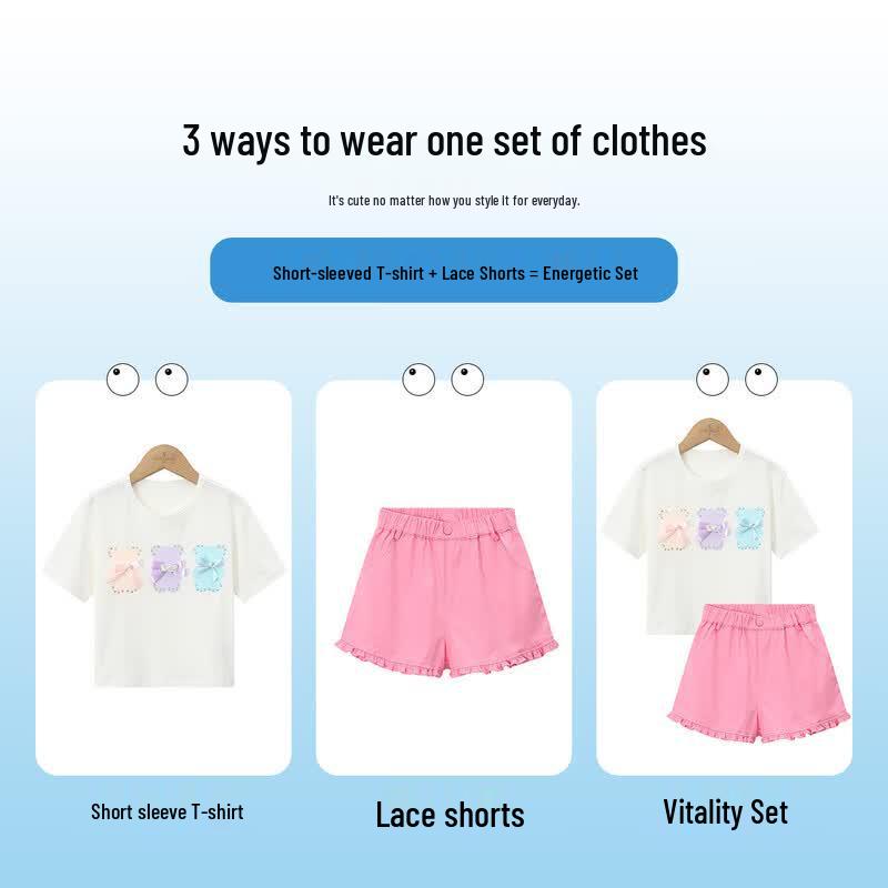 Montagut Girls' Little Bear T-shirt & Shorts Set