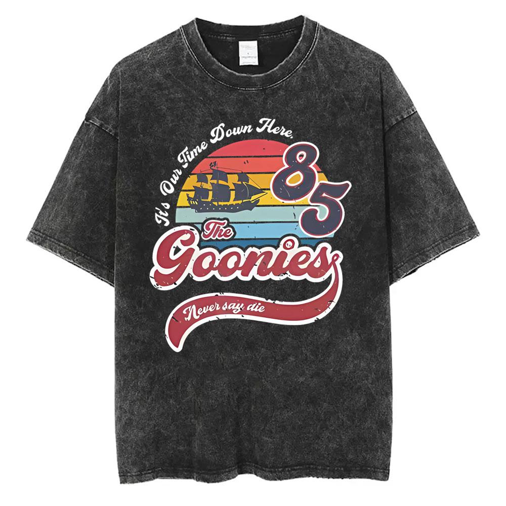 Classic Funny Movie The Goonies Never Say Die Vintage Washed T Shirt Best Famous Skeleton Graphic T-shirt Oversized Tshirt Unisex