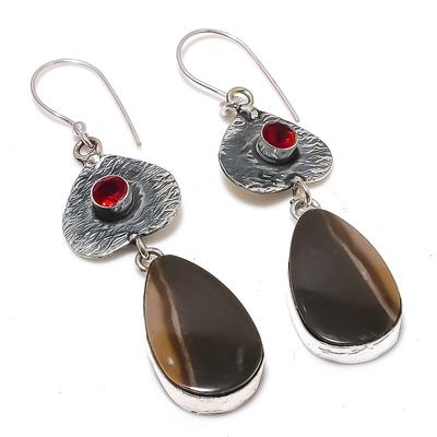 Natural Mookaite, Garnet Gemstone 925 Sterling Silver Earring 2.60" i5Q72