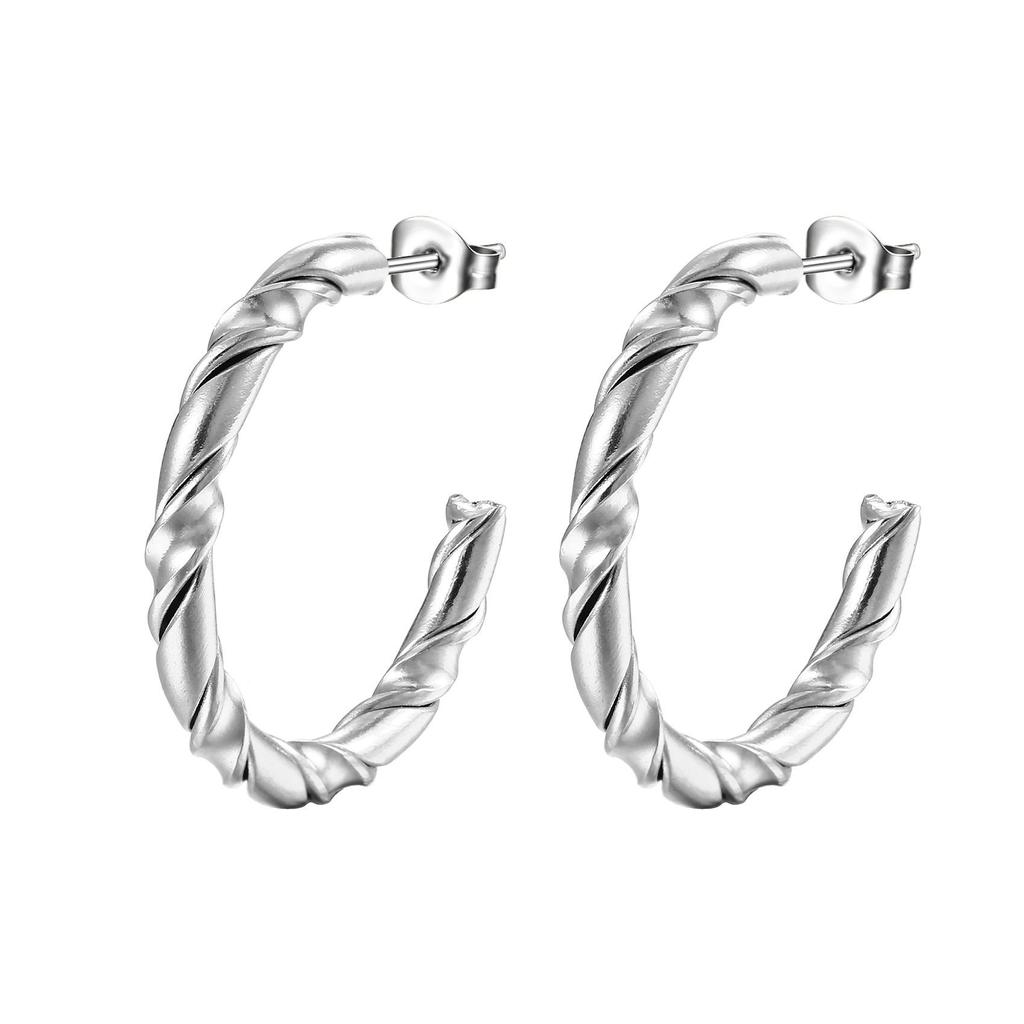 Wind Stainless Steel Women's Temperament C-shaped Earrings Wind Simple Titanium Steel Multi-strand Twist Wire Round Ear Buckle