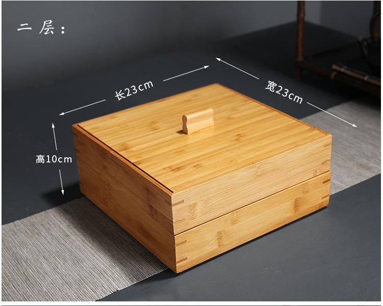 Bamboo Tea Box Square Storage Box Tea Cake Organizer Stackable Tea Cabinet Multi-layer Storage Bin Tea Organizer Tea Container