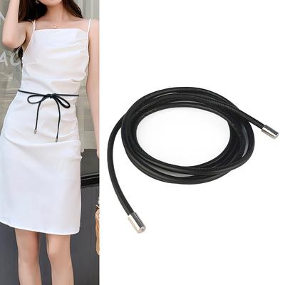 Women'S Pu Leather Thin Belt Decorative Knotted Waist Rope Waist Chain With Dress Decorative Generation