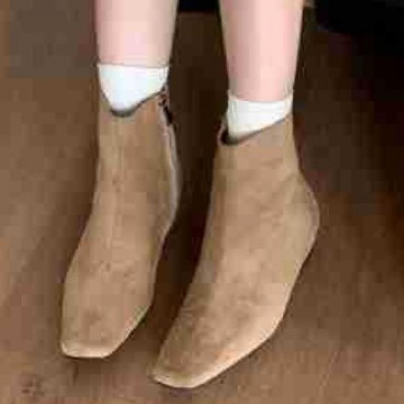 French inner heightening khaki suede and ankle boots 2025 new autumn and winter side zipper square head small short boots women