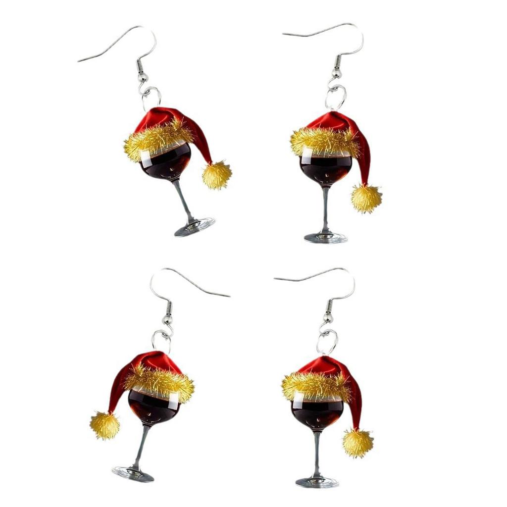 2 par julehatt vinglass øredobber kreative design festlig tema ørekroker lette komfortable for langvarig bruk