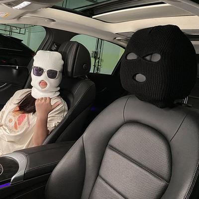 Universalus automobilio sėdynės galvos atramos užvalkalas Balaclava 3Hole Full Cover Helovinas Kalėdų Juokingas automobilio papuošimas