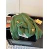 Women's Autumn 2026 Retro Green Floral Embroidered Soft Round Neck Sweater - Loose Lazy Style Knit Top