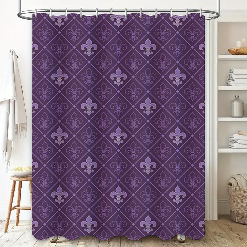 Vintage Purple Shower Curtain with Classic Fleur-de-lis Pattern Perfect for Bathroom Decor