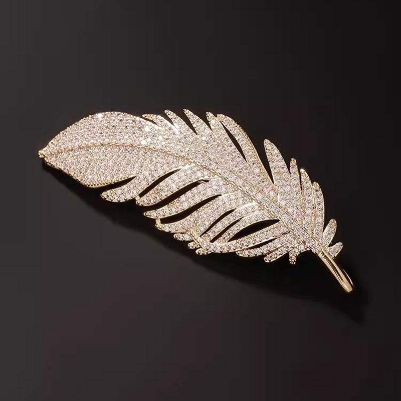 

Брошь в виде пера темперамента, женская мода высокого класса, элегантный дизайн корсажа, булавка для модного костюма