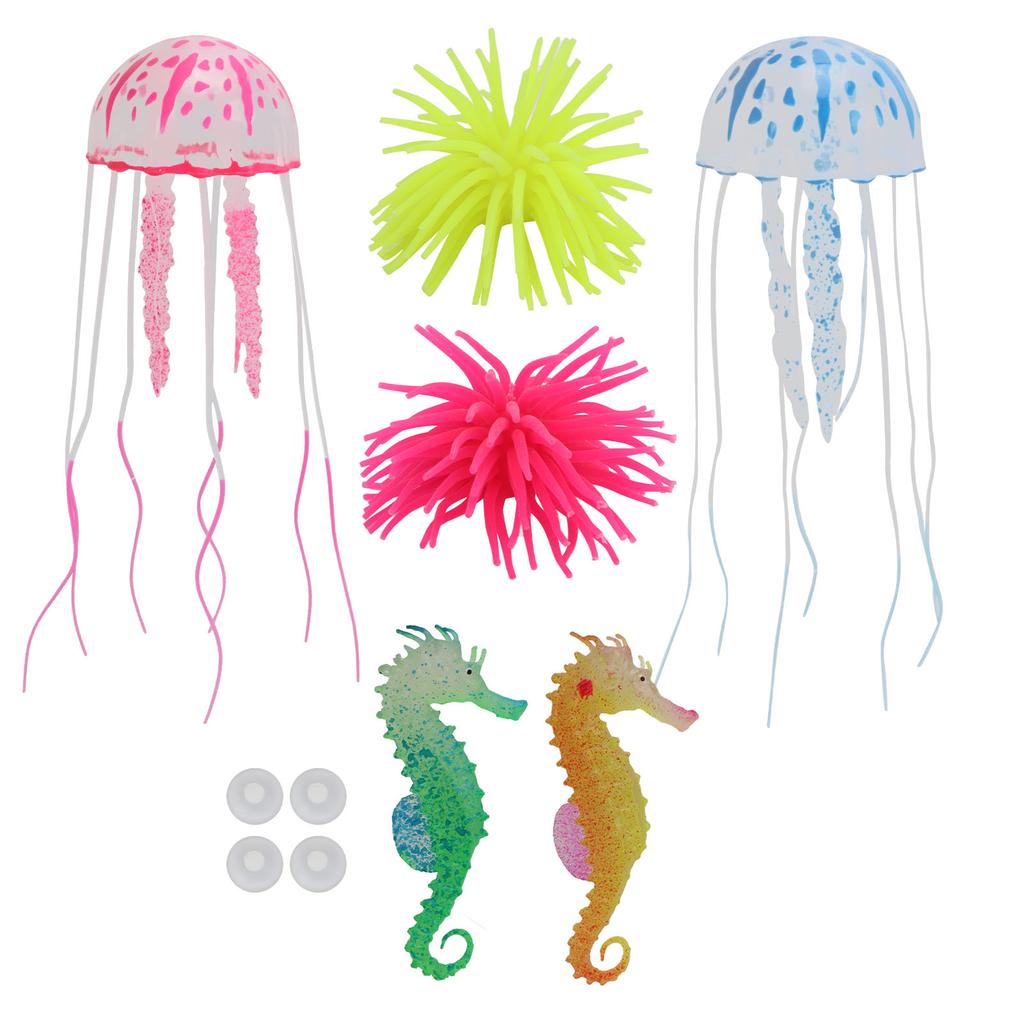 6pcs Glowing Aquarium Ornaments Artificial Fish Tank Decorations for Saltwater and Freshwater