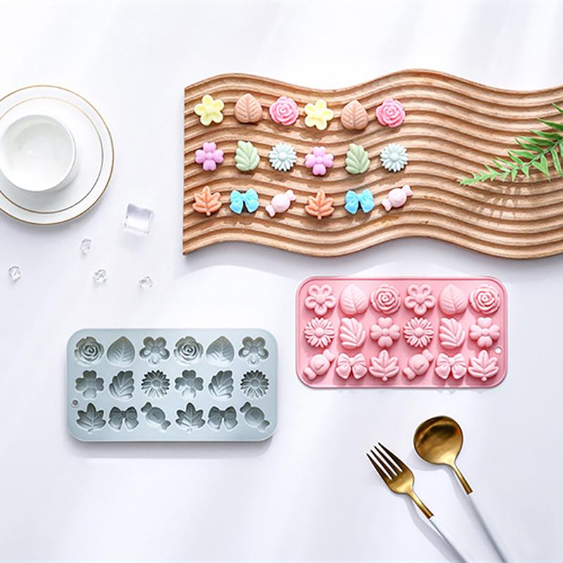 1Pc 18 Cavities Flower Silicone Molds Diy Rose Flower Candy Molds Rose Leaf Bow Tie Shape Molds Pudding Soap Cookie Molds