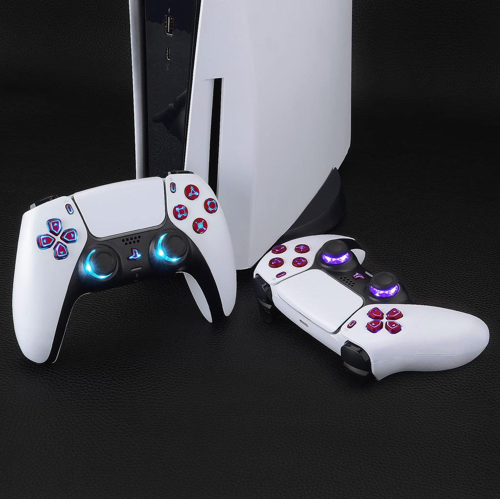 This is not a but an eXtremeRate PS5 controller and with a DTF V3 LED kit in Scarlet featuring multicolored illumination for the share and home face