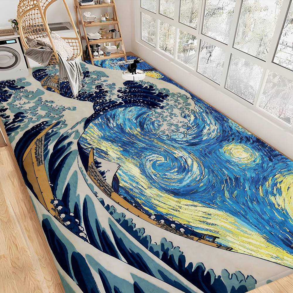 Van Gogh Oil Paintings Floor Mat Anti-slip Absorb Water Long Strip Cushion Bedroon Mat Alfombra