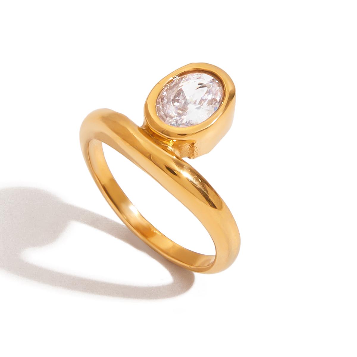 Yori 18K PVD Plated Stainless Steel Texture Geometric Round Zirconia Simple Ring Waterproof Trendy Smooth Simple Jewelry 7 золотистый