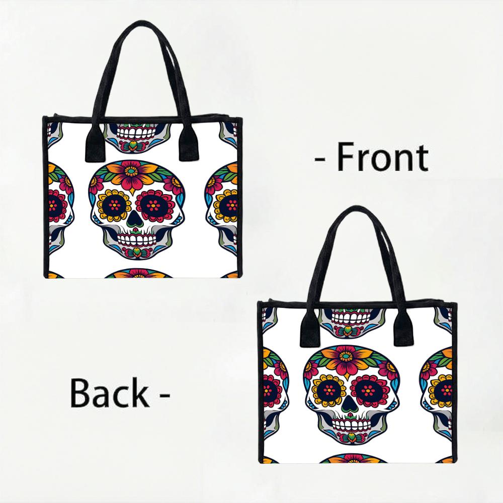 Sugar Skull Pattern Daily Tote Bag for Women Portable Travel Shoulder Bag Casual Handbag