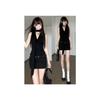 Next Saturday Female Summer American Spice Girl Hip Wrap Small Black Dress Neck Swinging Skirt Sexy Waist Black Dress