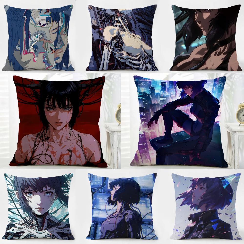 GGhost in the Shell Cushion Cover Washable Linen Pillowcase Soft for Daily Sofa Bed Home Room Decor