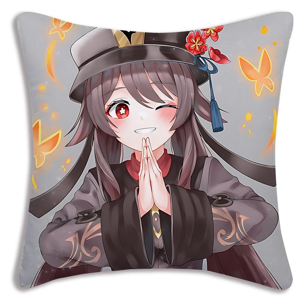 Anime Genshin Impact Pillow Covers Cartoon Sofa Decorative Home Double-Sided Printing Short Plush Cute Cushion Cover