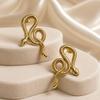 Korean Retro Snake Design Stainless Steel Floral Gold Stud Earrings.