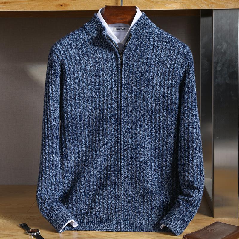 Wool Zipper Cardigan Men'S Semi-Turtleneck Winter Thickened Cashmere Sweater Business Casual Knitted Sweater Jacket