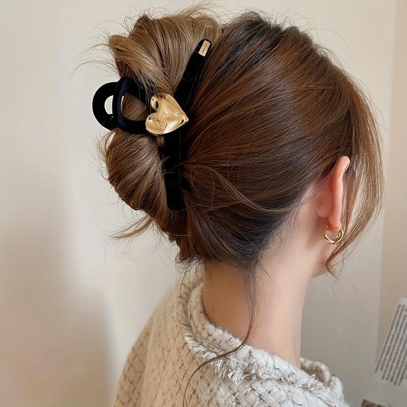 Elegant Vintage Heart-Shaped Hair Claw Acrylic, Perfect for Ponytails & Updos