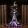 Black Cat Statue Halloween Witch Figurine, Resin with Pumpkin, Retro Figurine Sculpture, Gothic Tabletop Ornament for Party Display And Seasonal