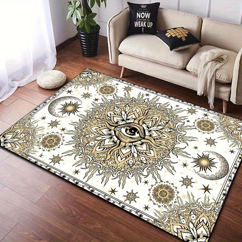 Mystical Sun and Moon Mandala Rug for Meditation Rooms, Boho Style Carpet with Celestial Patterns, Yoga Mat Inspiration 50x80cm