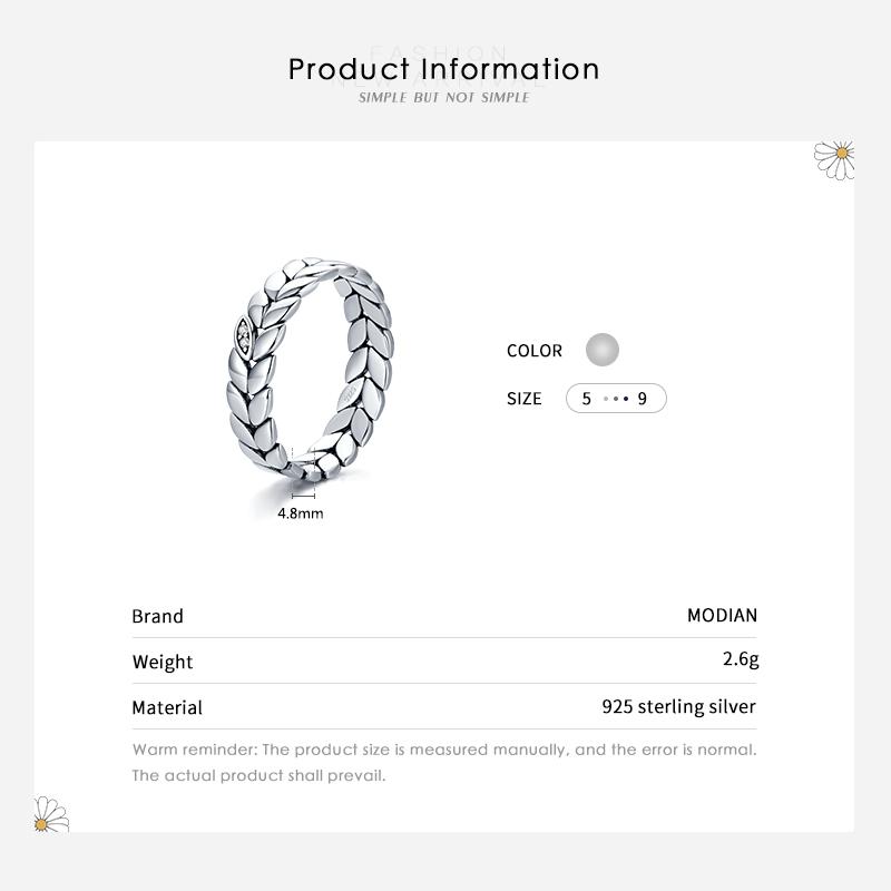 MODIAN 925 Sterling Silver Stackable Wheat Finger Rings For Women Lucky Leaves Original Fine Jewelry Fashion Party Ring