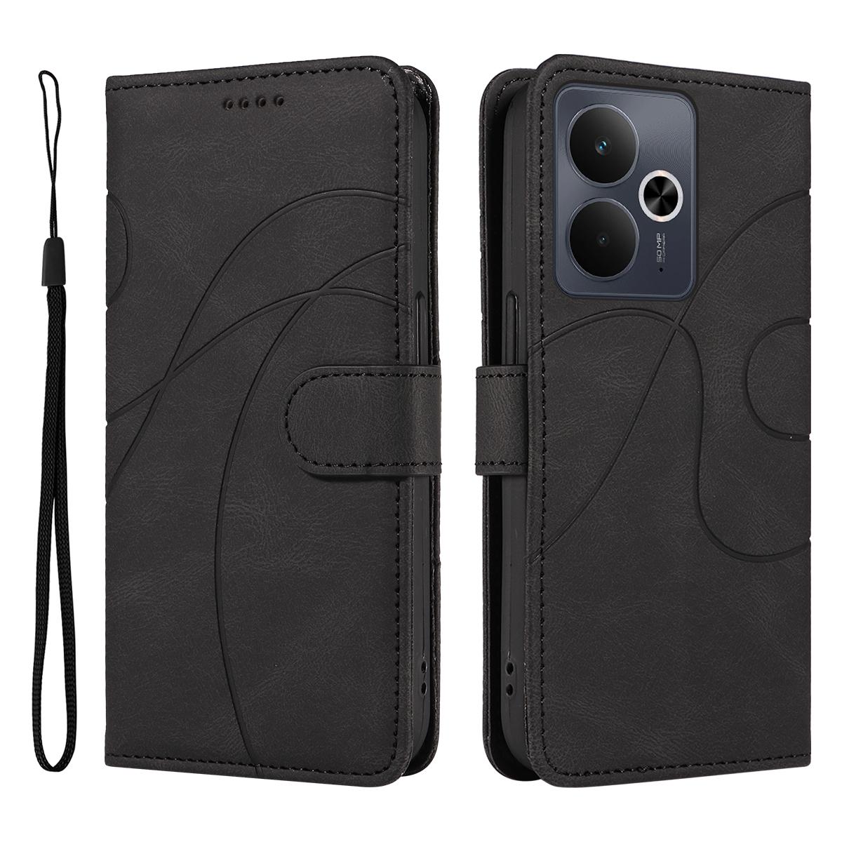 

Для Realme 14T 5G/Realme 14 5G Чехол-кошелек Кожаный чехол для телефона Подставка с дизайном изогнутых линий Black